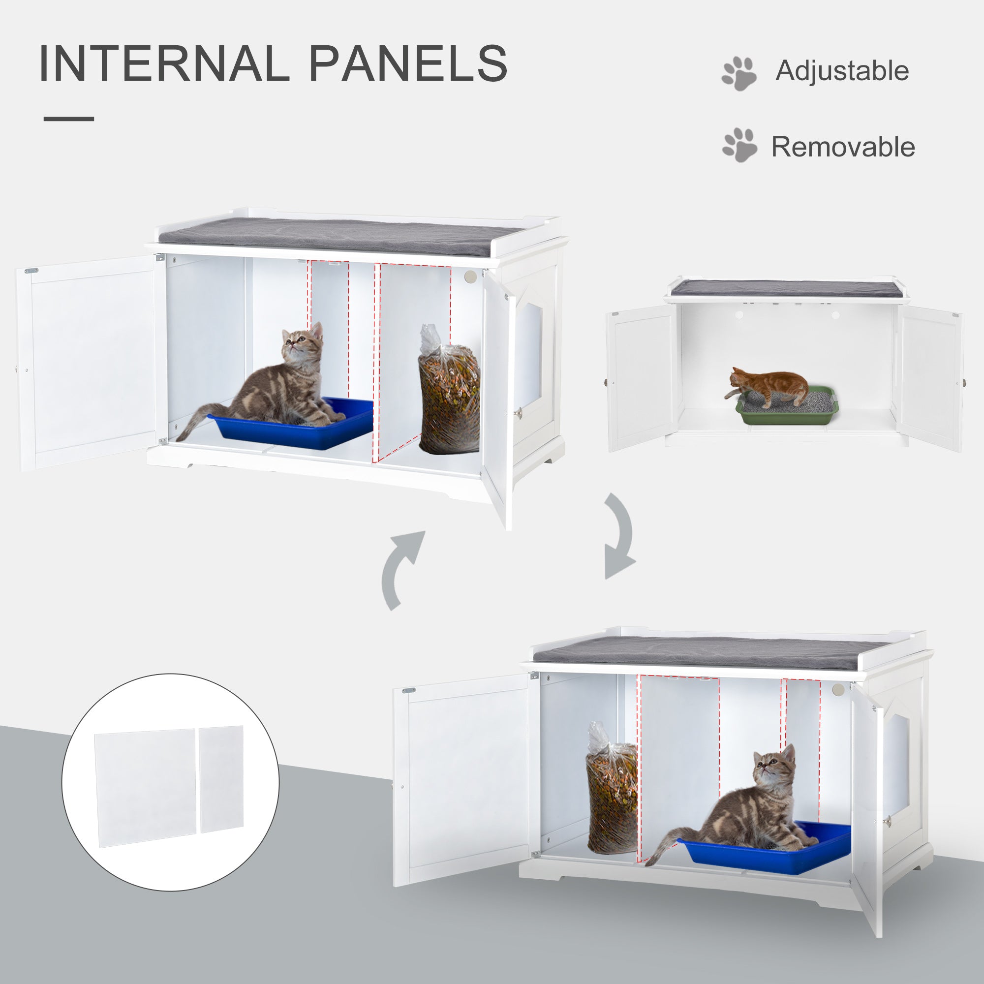 PawHut 37.5" Wooden Covered Mess Free Cat Litter Box End Table Hideaway Cabinet with Storage for Accessories, White