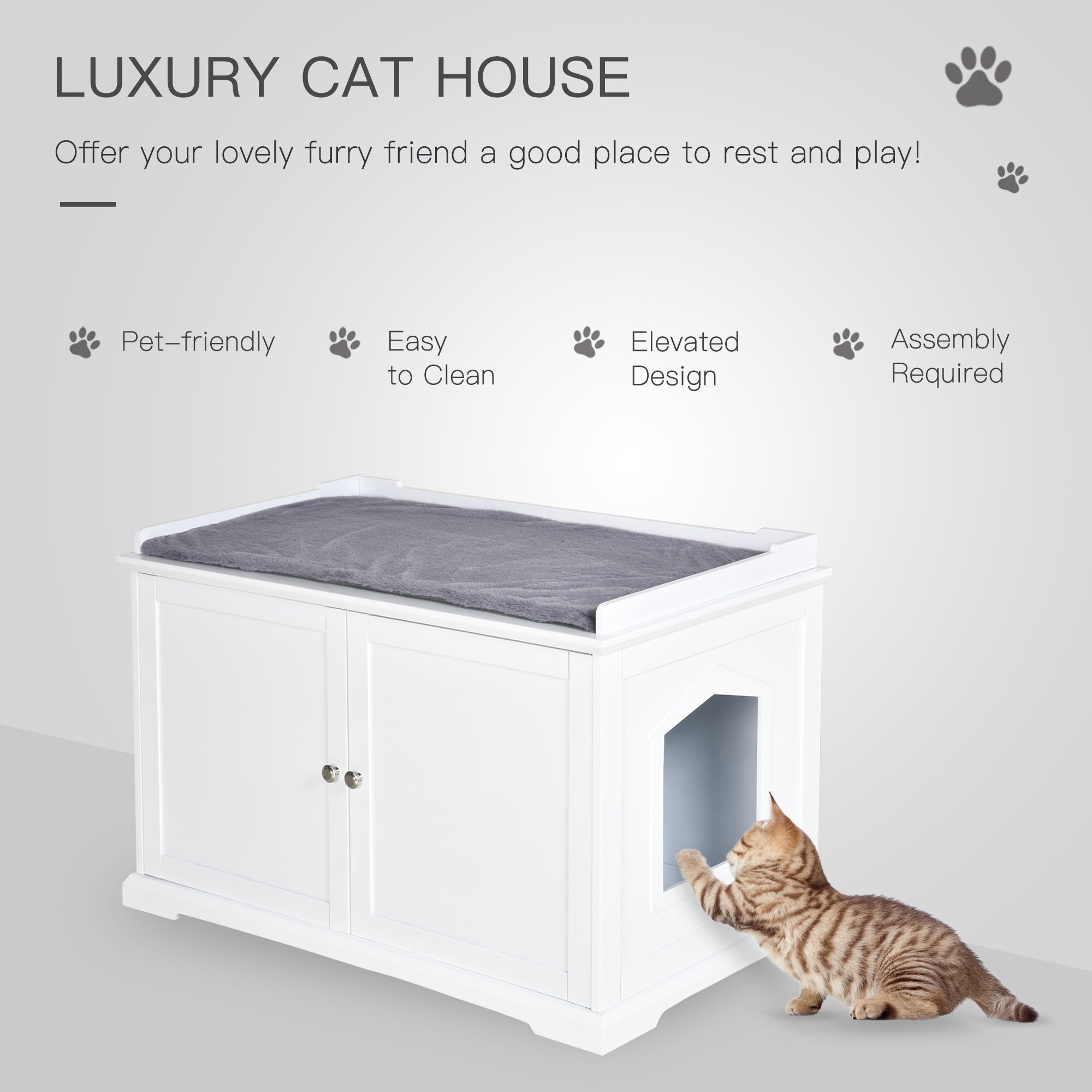 PawHut 37.5" Wooden Covered Mess Free Cat Litter Box End Table Hideaway Cabinet with Storage for Accessories, White