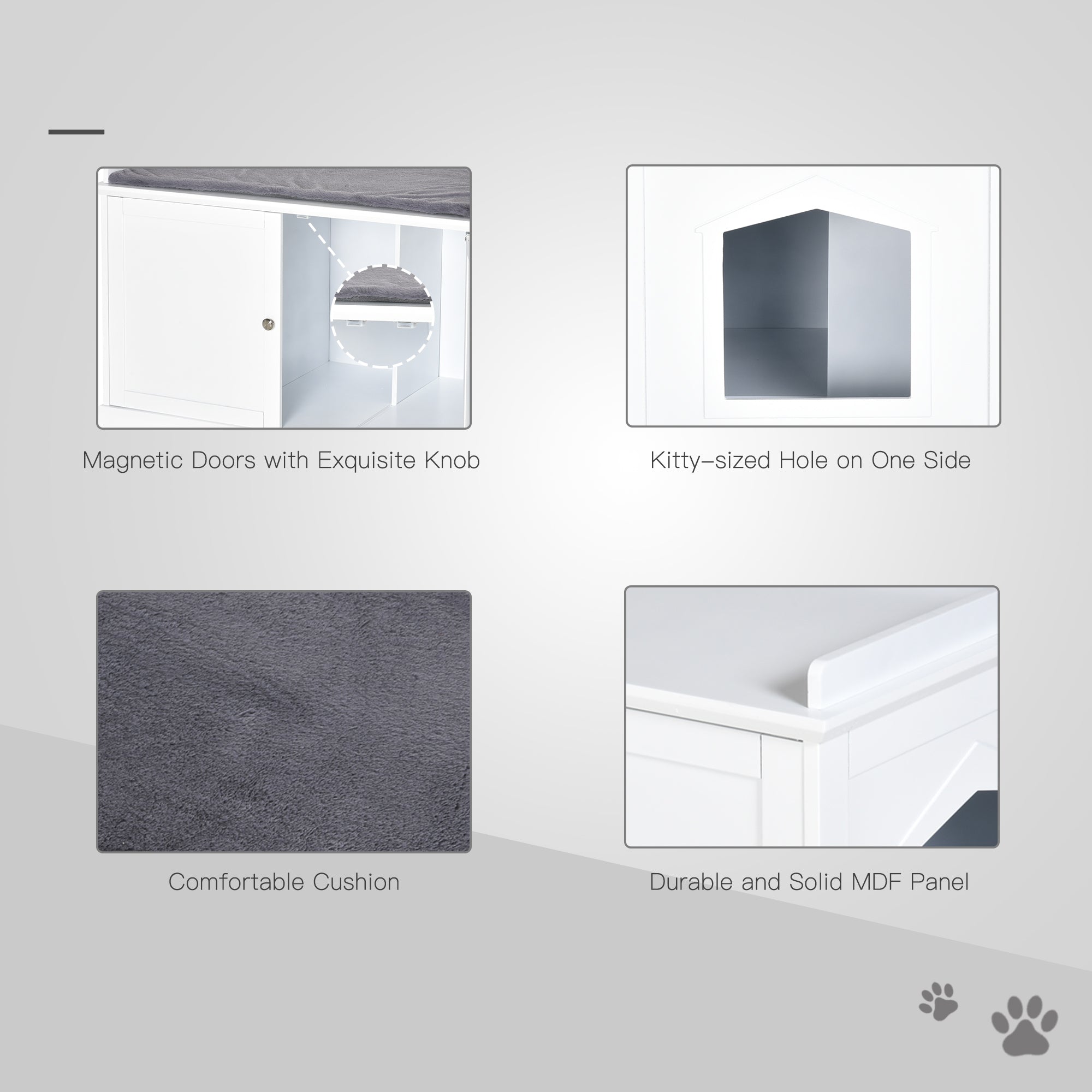 PawHut 37.5" Wooden Covered Mess Free Cat Litter Box End Table Hideaway Cabinet with Storage for Accessories, White