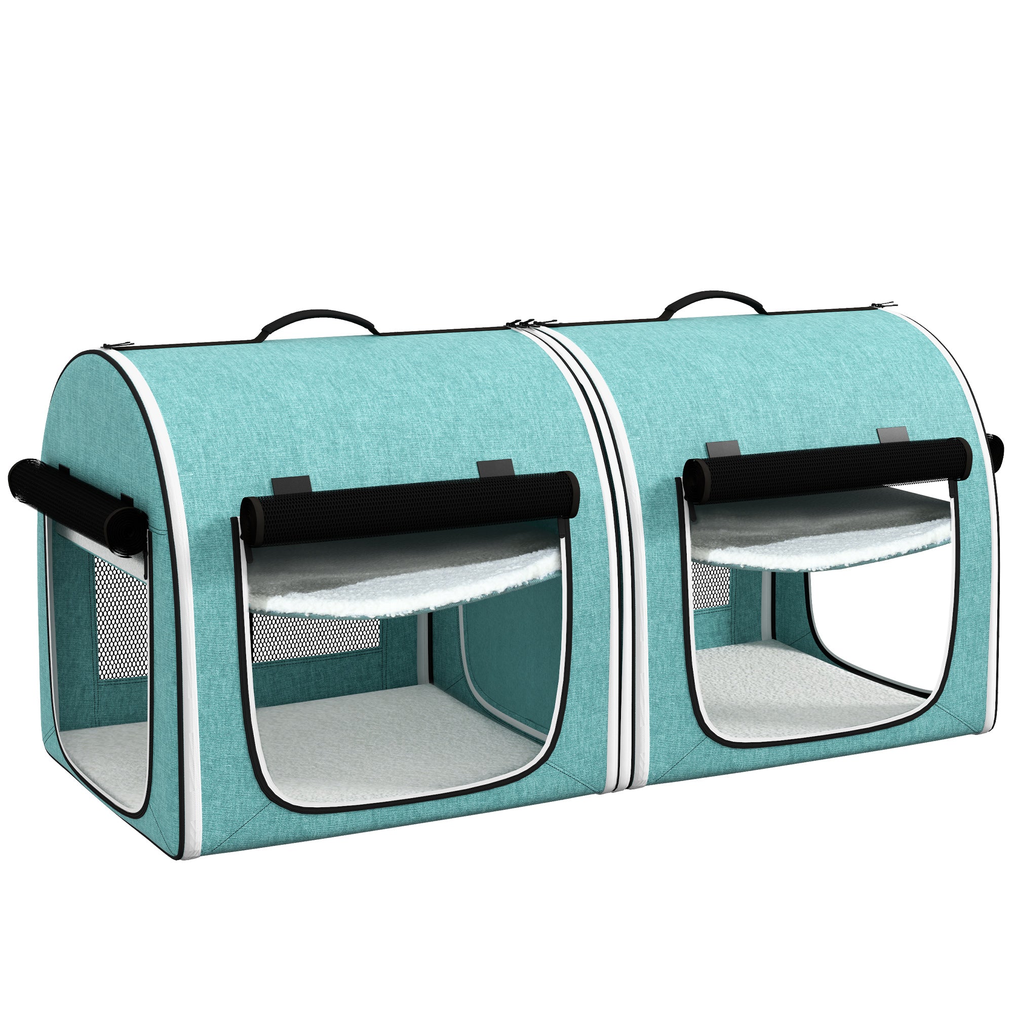 PawHut 39" Portable Soft-Sided Cat Carrier, Travel Pet Carrier with Divider, Two Compartments, Soft Cushions, & Storage Bag, Green