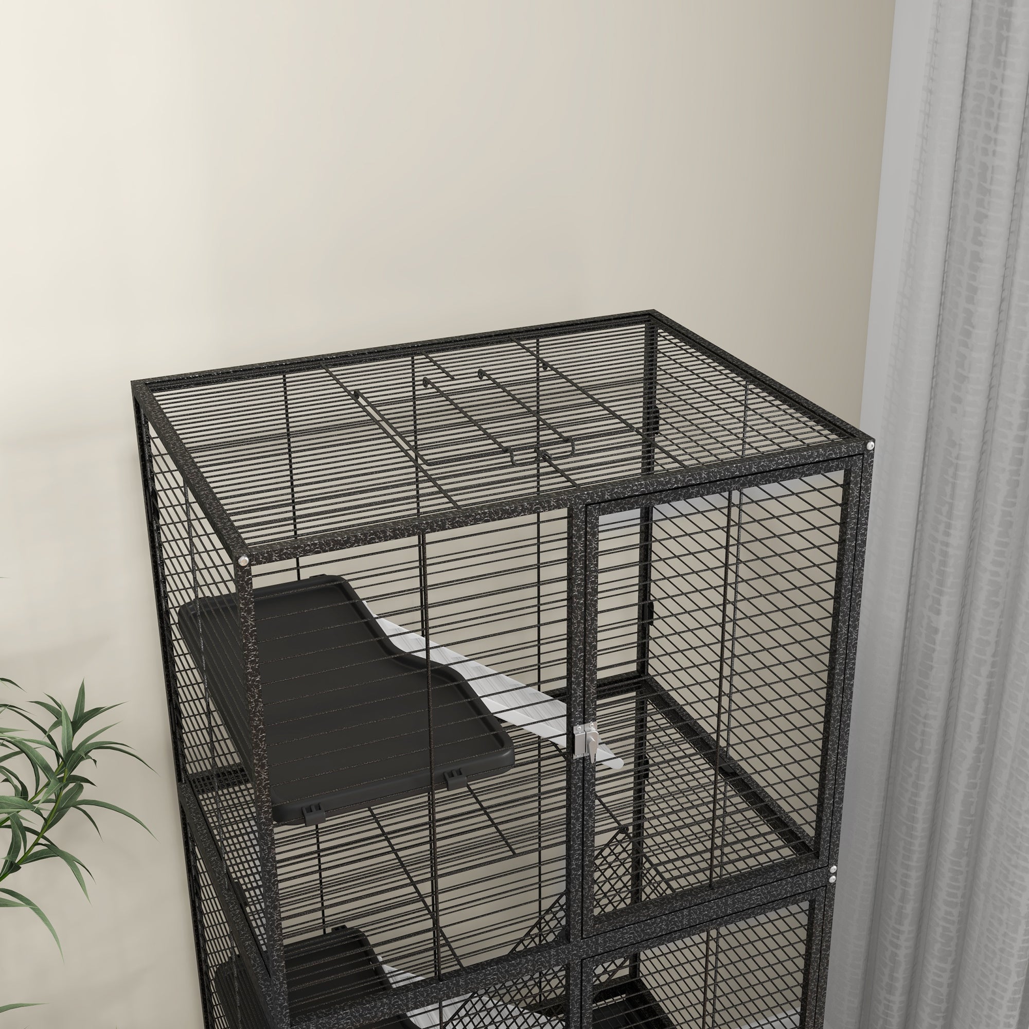 PawHut Small Animal Cage with Wheels, Pet Playpen for Rat, Kitten, Ferrets, Chinchillas with Bottom Storage Shelf, Removable Tray, Ramp, 24.2" x 17.9" x 53.5", Dark Grey