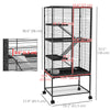PawHut Small Animal Cage with Wheels, Pet Playpen for Rat, Kitten, Ferrets, Chinchillas with Bottom Storage Shelf, Removable Tray, Ramp, 24.2" x 17.9" x 53.5", Dark Grey