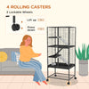 PawHut Small Animal Cage with Wheels, Pet Playpen for Rat, Kitten, Ferrets, Chinchillas with Bottom Storage Shelf, Removable Tray, Ramp, 24.2" x 17.9" x 53.5", Dark Grey