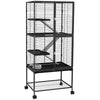 PawHut Small Animal Cage with Wheels, Pet Playpen for Rat, Kitten, Ferrets, Chinchillas with Bottom Storage Shelf, Removable Tray, Ramp, 24.2" x 17.9" x 53.5", Dark Grey