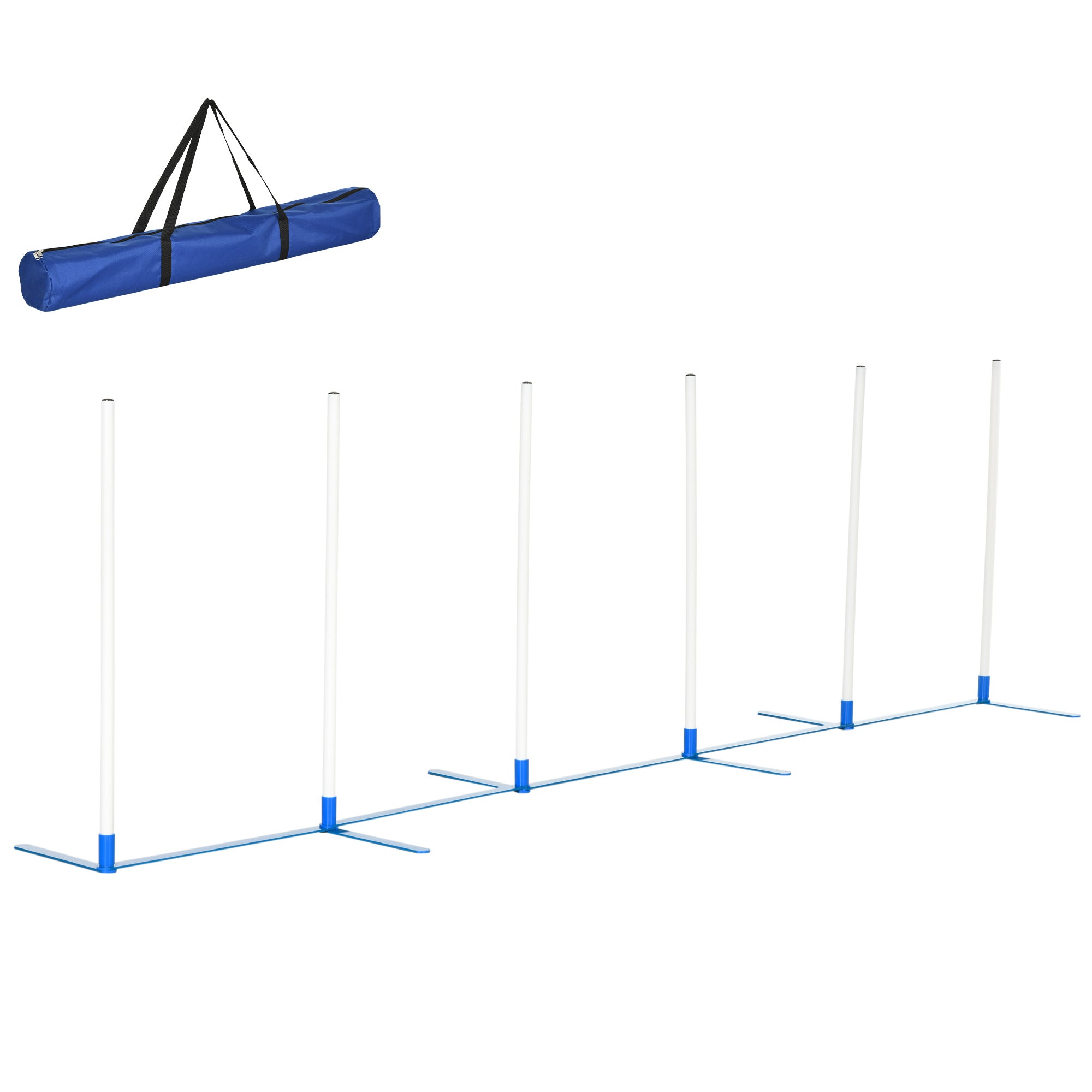 PawHut Adjustable Dog Agility Training Obstacle Set with Weaves Poles and Storage Bag for Pet Dogs Outdoor Games Exercise Blue and White