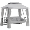 Outsunny 3 Person Outdoor Patio Daybed, 3 in 1 Canopy Gazebo Swing Chair Garden Hammock with Sun Shade, Mesh Mosquito and Net, Grey
