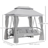 Outsunny 3 Person Outdoor Patio Daybed, 3 in 1 Canopy Gazebo Swing Chair Garden Hammock with Sun Shade, Mesh Mosquito and Net, Grey
