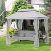 Outsunny 3 Person Outdoor Patio Daybed, 3 in 1 Canopy Gazebo Swing Chair Garden Hammock with Sun Shade, Mesh Mosquito and Net, Grey