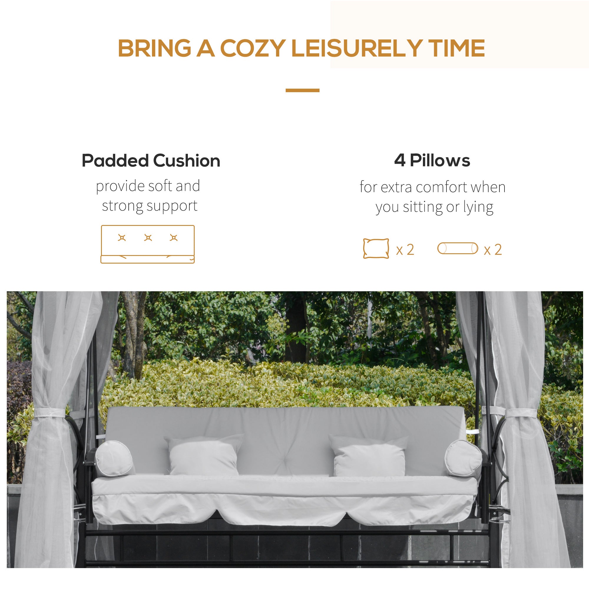 Outsunny 3 Person Outdoor Patio Daybed, 3 in 1 Canopy Gazebo Swing Chair Garden Hammock with Sun Shade, Mesh Mosquito and Net, Grey