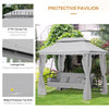Outsunny 3 Person Outdoor Patio Daybed, 3 in 1 Canopy Gazebo Swing Chair Garden Hammock with Sun Shade, Mesh Mosquito and Net, Grey