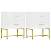HOMCOM Modern Nightstands Set of 2, Bedside Tables with 2 Drawers and Fluted Panels, End Tables with Storage and Gold Legs for Bedroom, White