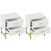 HOMCOM Modern Nightstands Set of 2, Bedside Tables with 2 Drawers and Fluted Panels, End Tables with Storage and Gold Legs for Bedroom, White