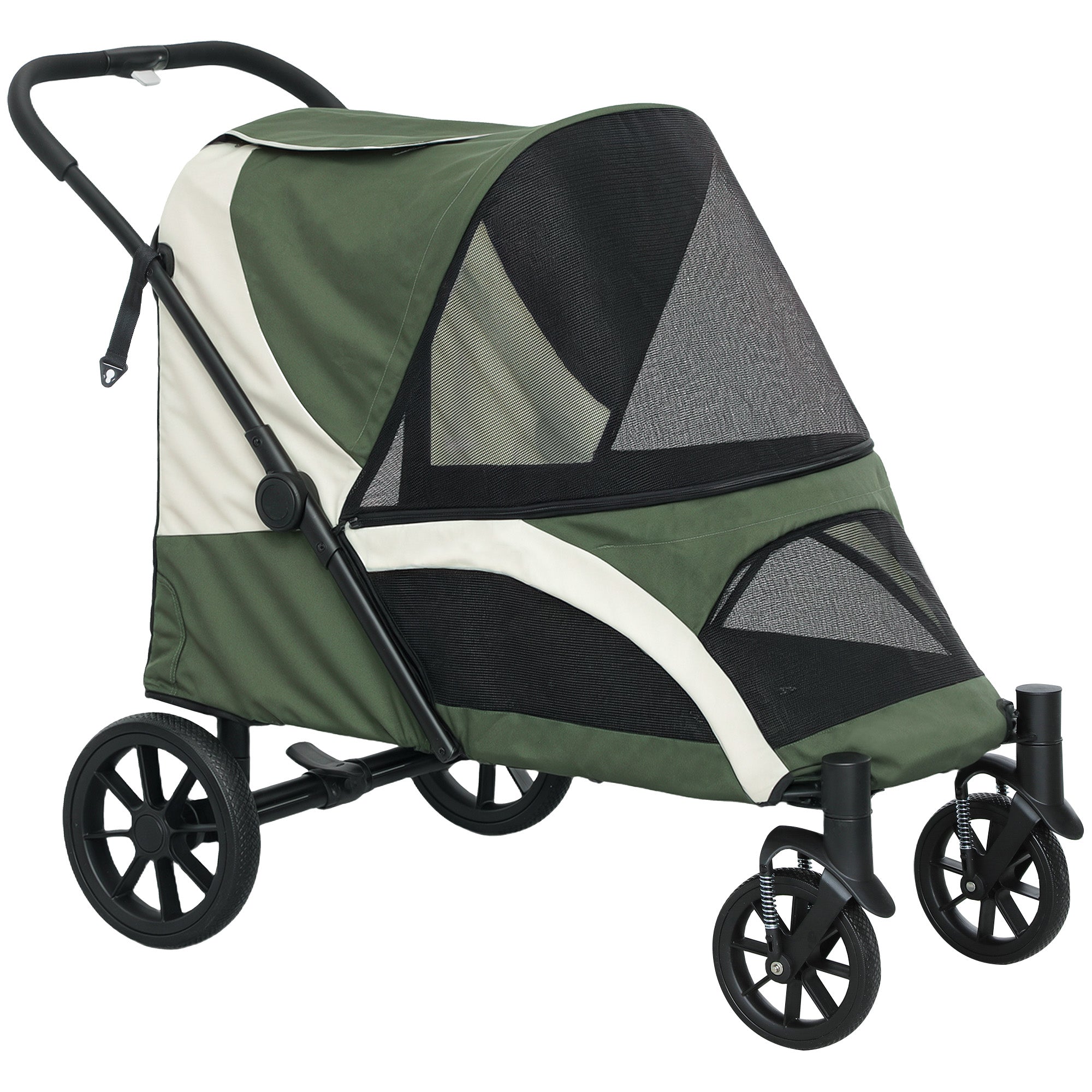 PawHut Dog Stroller, Easy Folding Pet Stroller for Large Dogs, Dog Pram Pet Pushchair with 4 Big Wheels, Shock Absorb Frame, Safety Leashes, Brakes, Dark Green