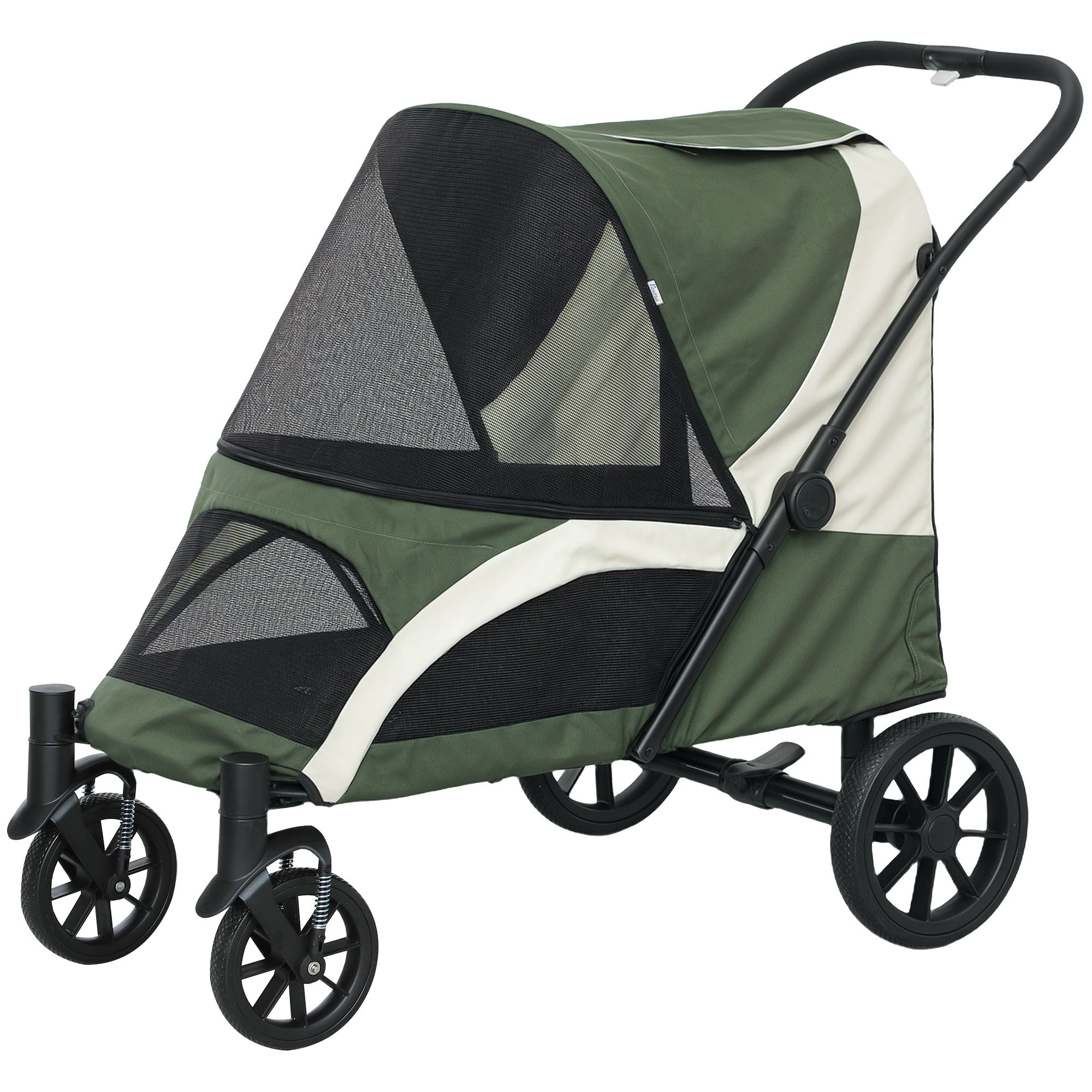 PawHut Dog Stroller, Easy Folding Pet Stroller for Large Dogs, Dog Pram Pet Pushchair with 4 Big Wheels, Shock Absorb Frame, Safety Leashes, Brakes, Dark Green