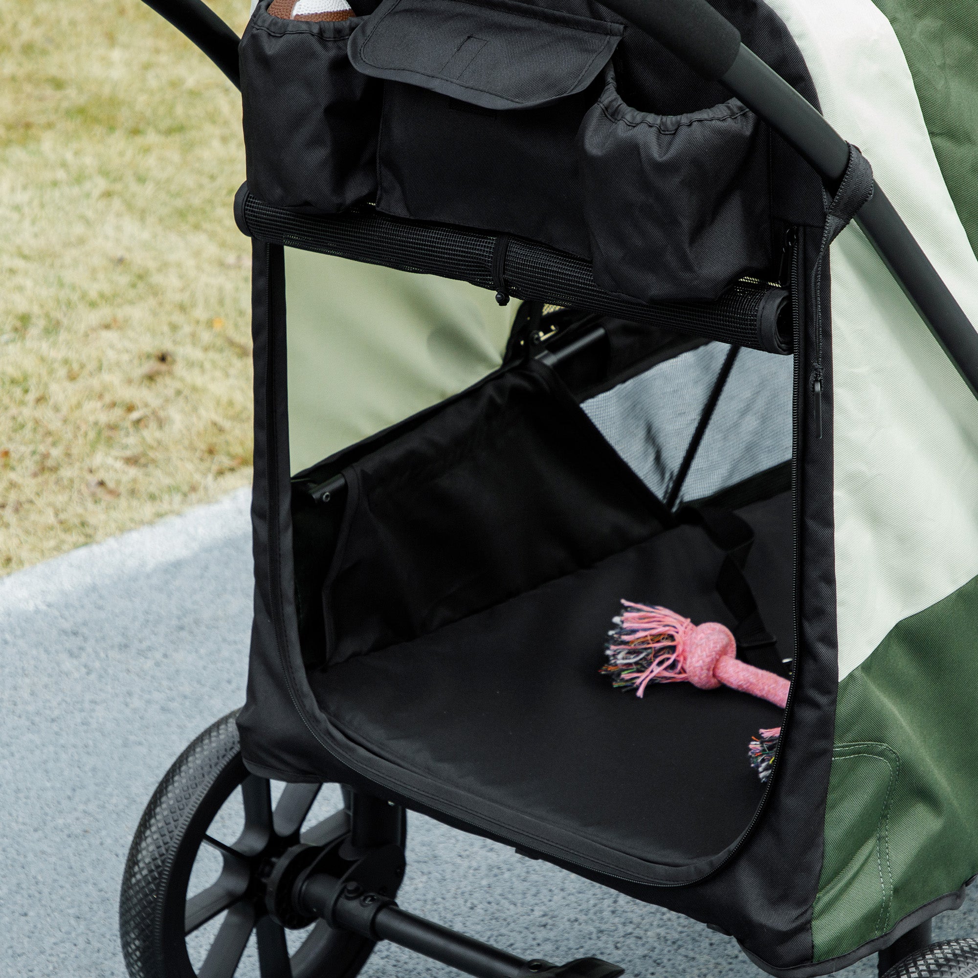 PawHut Dog Stroller, Easy Folding Pet Stroller for Large Dogs, Dog Pram Pet Pushchair with 4 Big Wheels, Shock Absorb Frame, Safety Leashes, Brakes, Dark Green