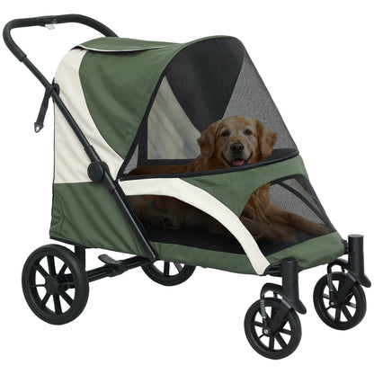PawHut Dog Stroller, Easy Folding Pet Stroller for Large Dogs, Dog Pram Pet Pushchair with 4 Big Wheels, Shock Absorb Frame, Safety Leashes, Brakes, Dark Green