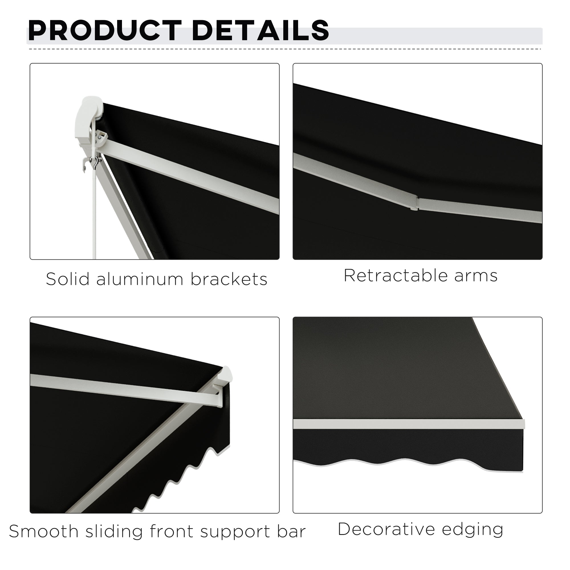 Outsunny 12' x 10' Electric Awning, Retractable Awning Sun Shade Shelter with Remote Controller, Manual Crank Handle and Aluminum Frame, for Deck, Balcony, Yard, Black