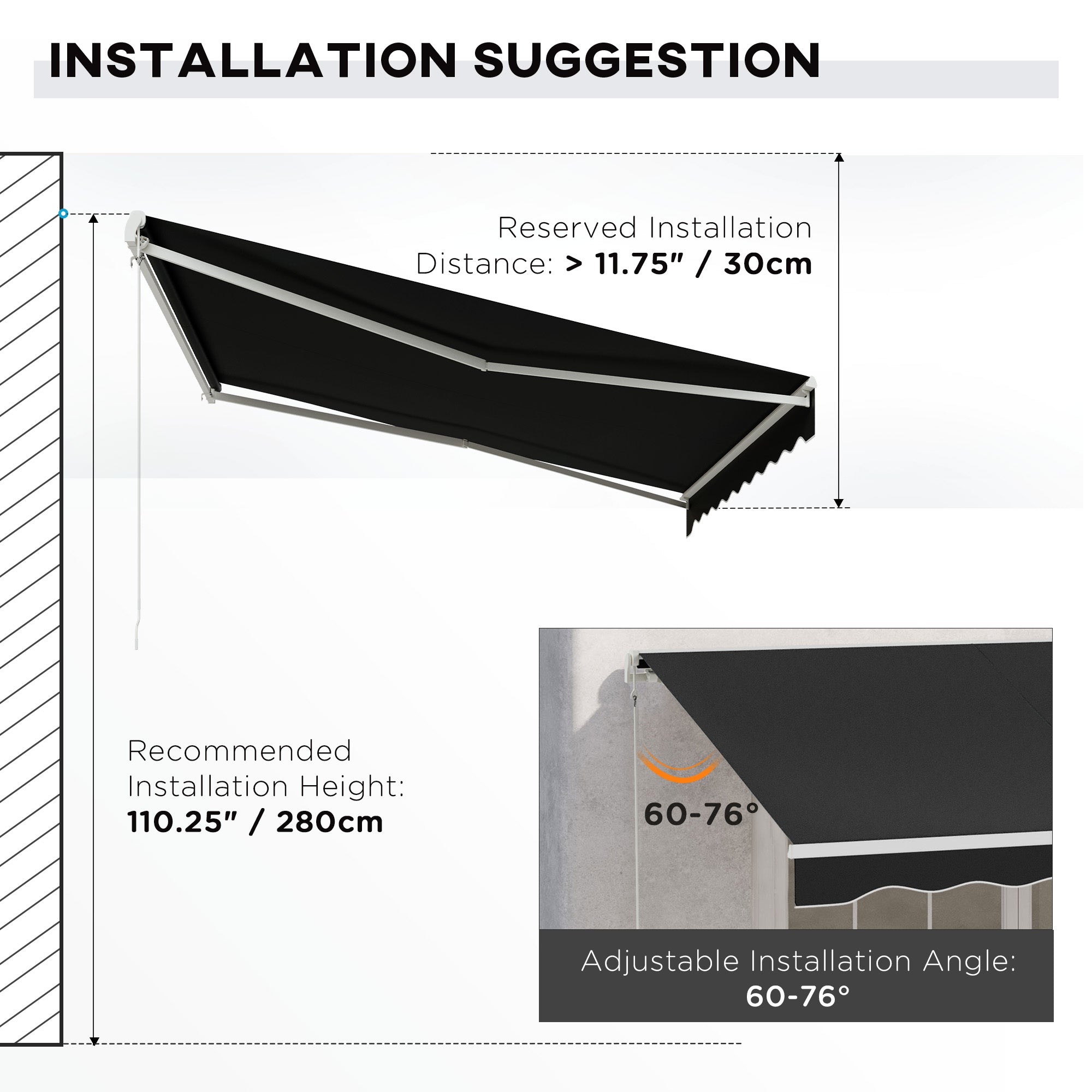 Outsunny 12' x 10' Electric Awning, Retractable Awning Sun Shade Shelter with Remote Controller, Manual Crank Handle and Aluminum Frame, for Deck, Balcony, Yard, Black