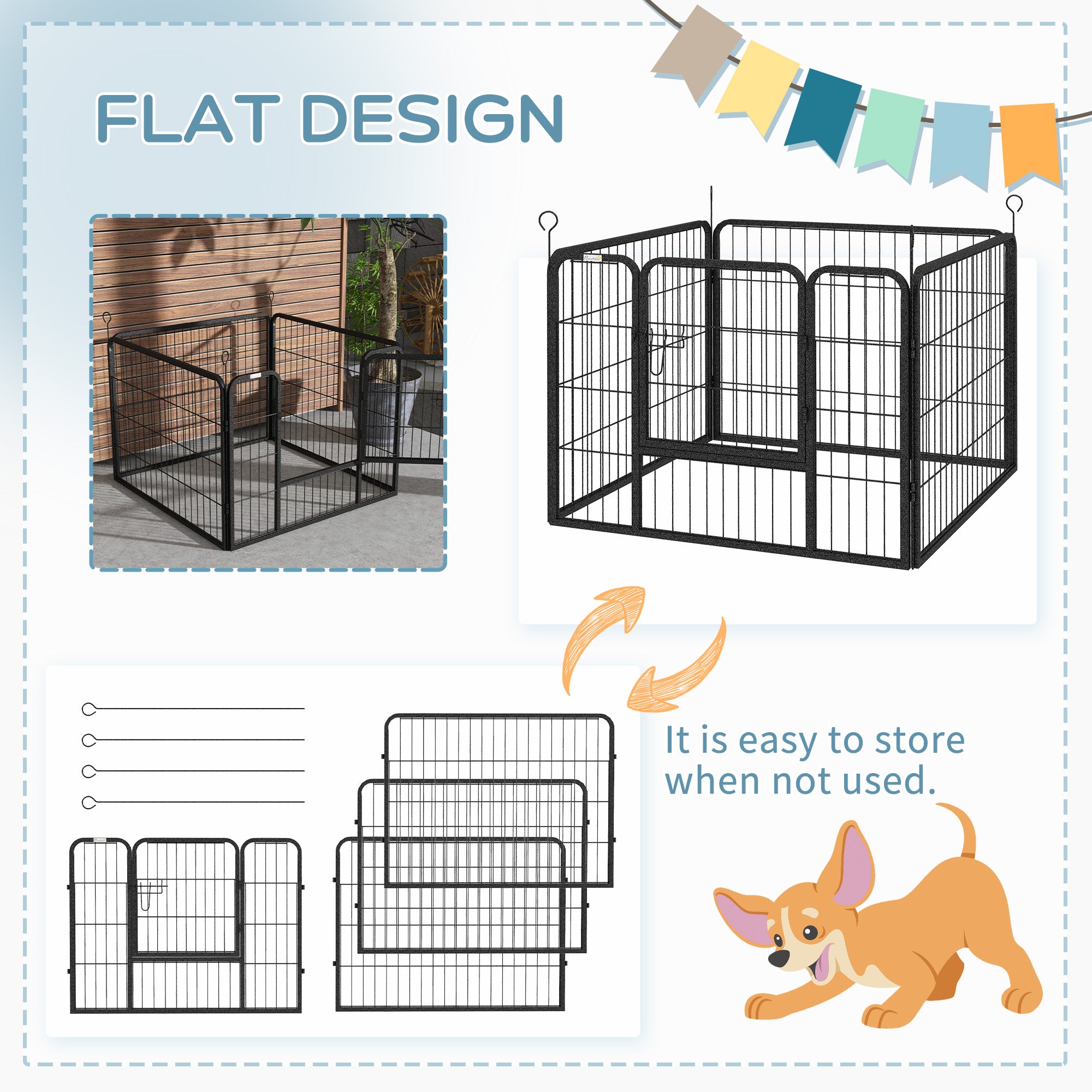 PawHut Dog Playpen, Heavy-duty Metal Puppy Play Pen, Pet Exercise Fences for Outside and Indoor, DIY Design with Door for Multiple Dogs, 4 Panels, 23.5"H