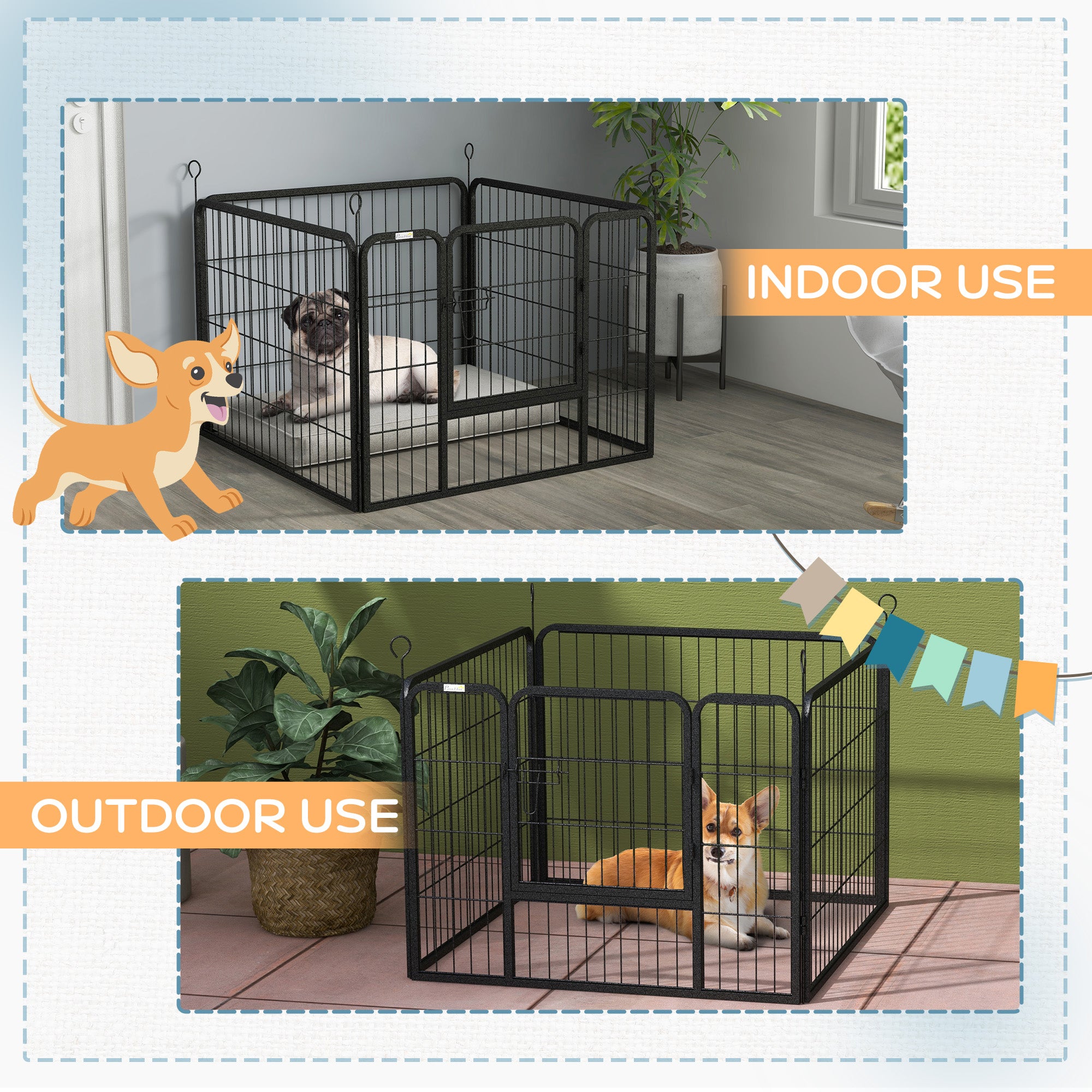 PawHut Dog Playpen, Heavy-duty Metal Puppy Play Pen, Pet Exercise Fences for Outside and Indoor, DIY Design with Door for Multiple Dogs, 4 Panels, 23.5"H