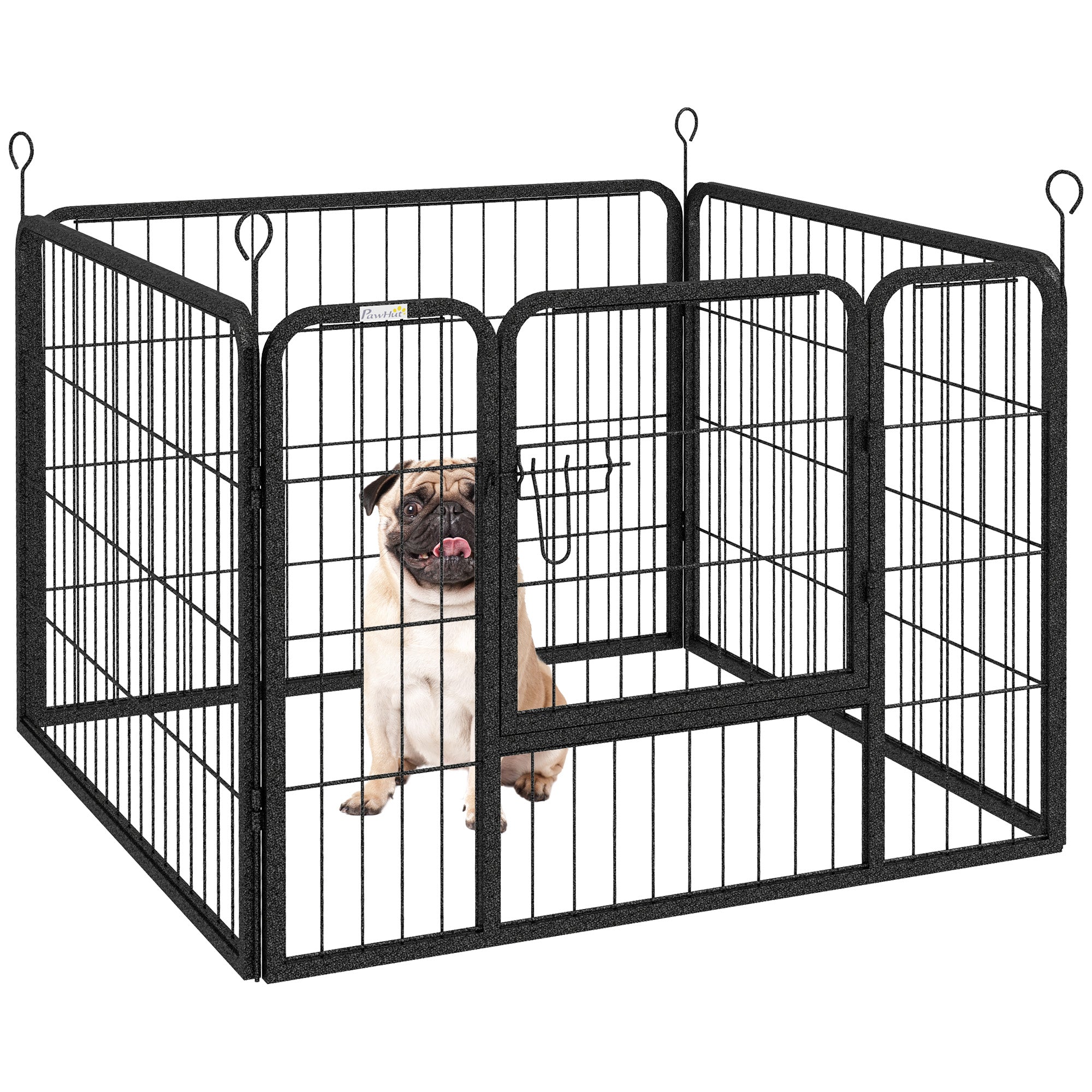 PawHut Dog Playpen, Heavy-duty Metal Puppy Play Pen, Pet Exercise Fences for Outside and Indoor, DIY Design with Door for Multiple Dogs, 4 Panels, 23.5"H