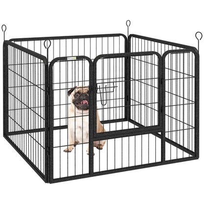 PawHut Dog Playpen, Heavy-duty Metal Puppy Play Pen, Pet Exercise Fences for Outside and Indoor, DIY Design with Door for Multiple Dogs, 4 Panels, 23.5"H