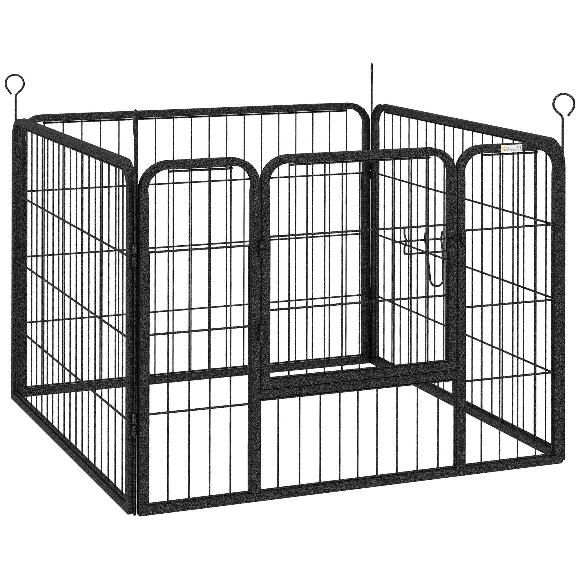 PawHut Dog Playpen, Heavy-duty Metal Puppy Play Pen, Pet Exercise Fences for Outside and Indoor, DIY Design with Door for Multiple Dogs, 4 Panels, 23.5"H