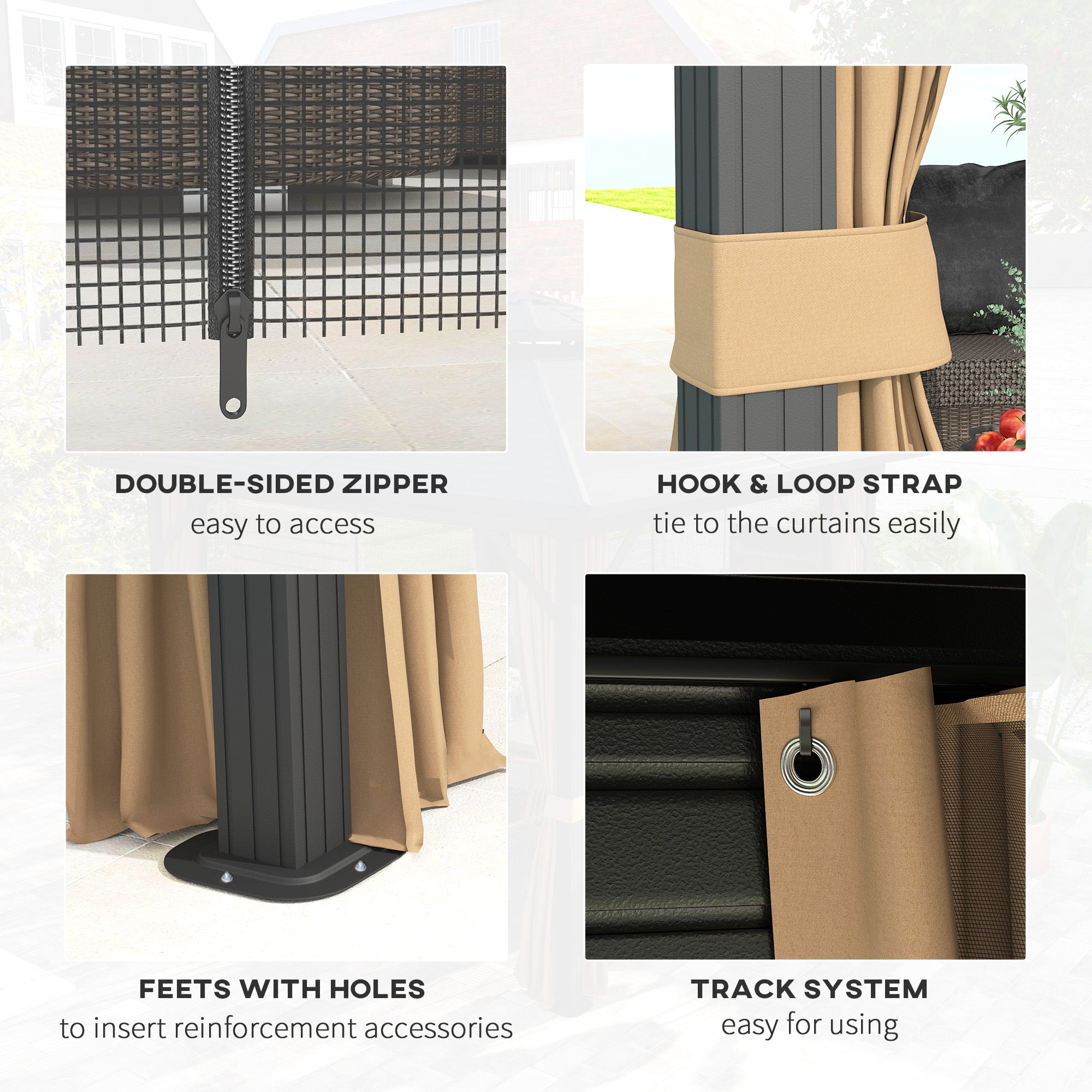 Outsunny 10' x 12' Hardtop Gazebo, Aluminum Frame Garden Sun Shelter with Double Tier Metal Roof, Mosquito Netting, Curtains, and Hanging Hook, Dark Brown