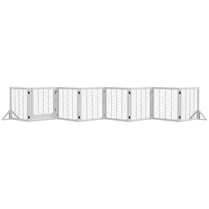 PawHut Freestanding Pet Gate, 8 Panels Dog Playpen, Foldable Dog Barrier with 2 Pcs Support Feet, for House, Doorway, Stairs, Small and Medium Dogs - White