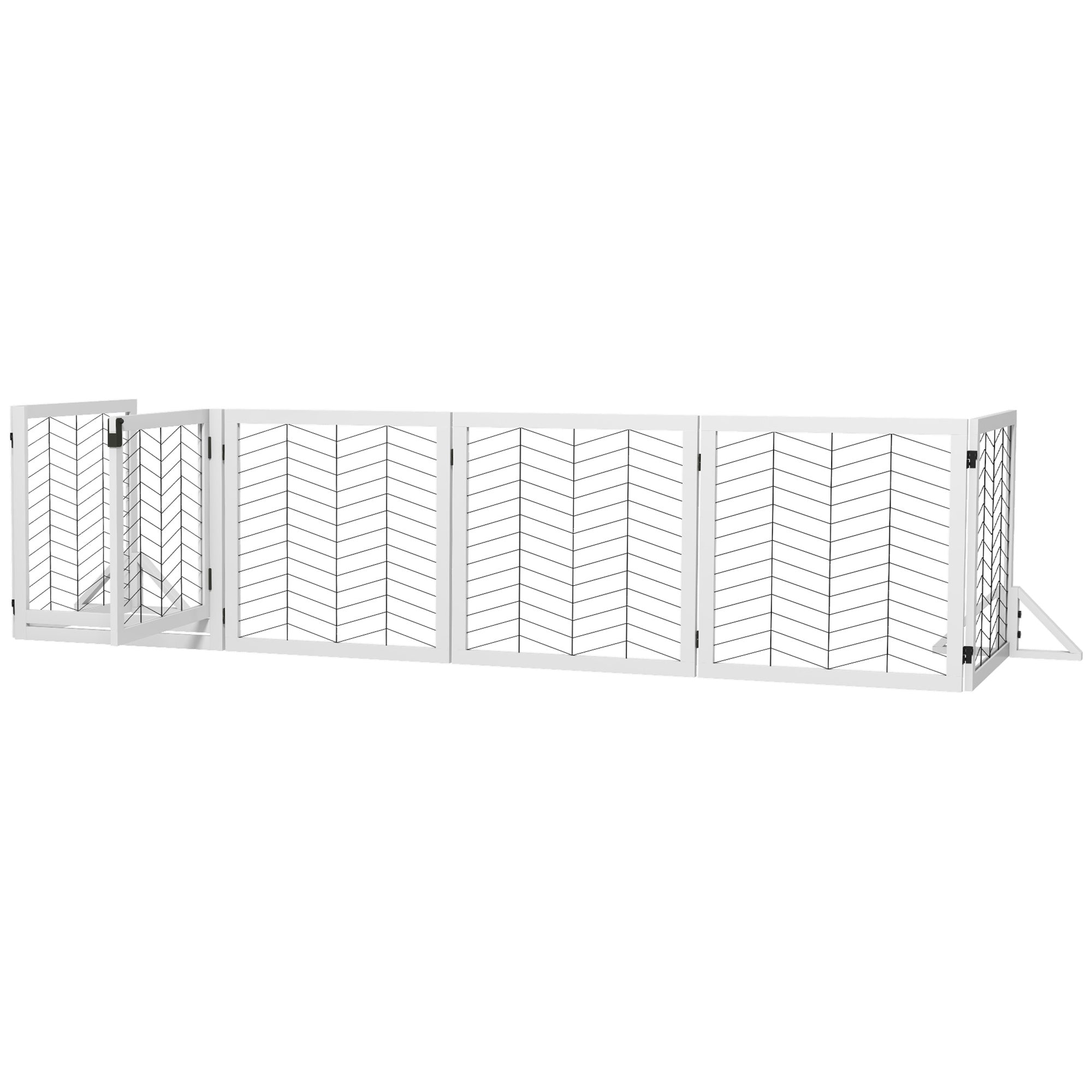 PawHut Freestanding Pet Gate, 8 Panels Dog Playpen, Foldable Dog Barrier with 2 Pcs Support Feet, for House, Doorway, Stairs, Small and Medium Dogs - White