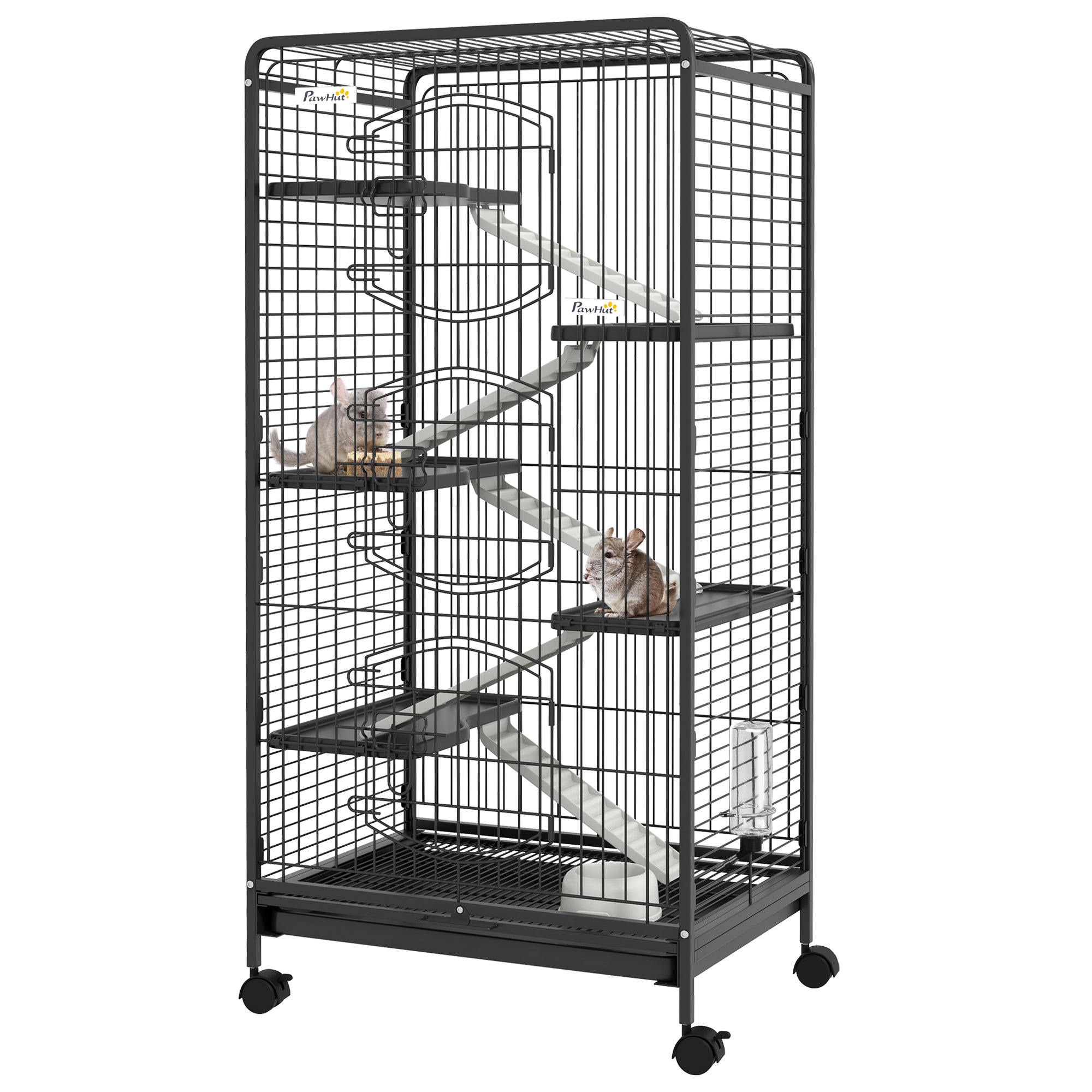 PawHut 6-Tier Small Animal Cage Pet Playpen for Rabbit Ferret Chinchilla on Wheels with Removable Tray Platform Ramp Food Dish Water Bottle, 24
