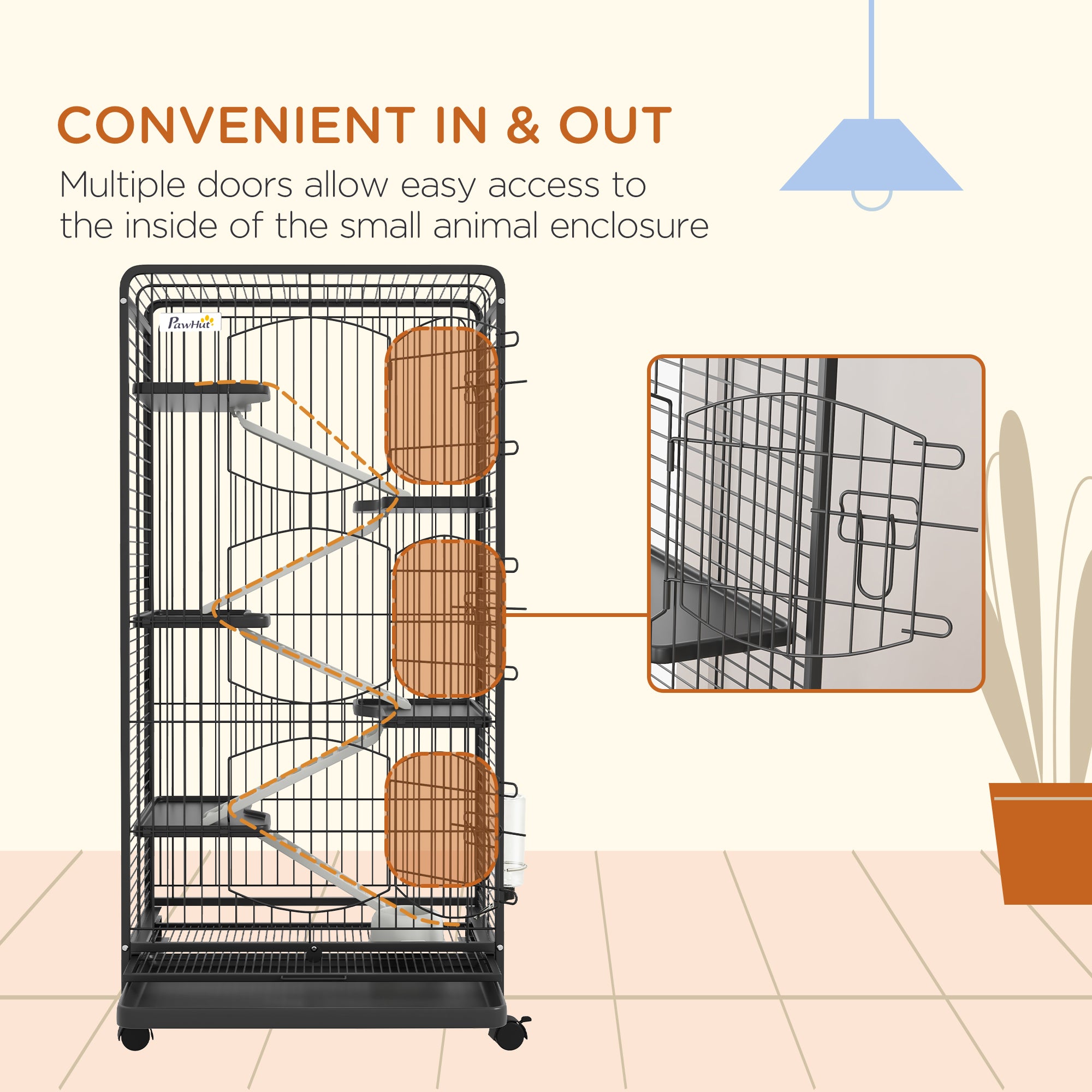 PawHut 6-Tier Small Animal Cage Pet Playpen for Rabbit Ferret Chinchilla on Wheels with Removable Tray Platform Ramp Food Dish Water Bottle, 24