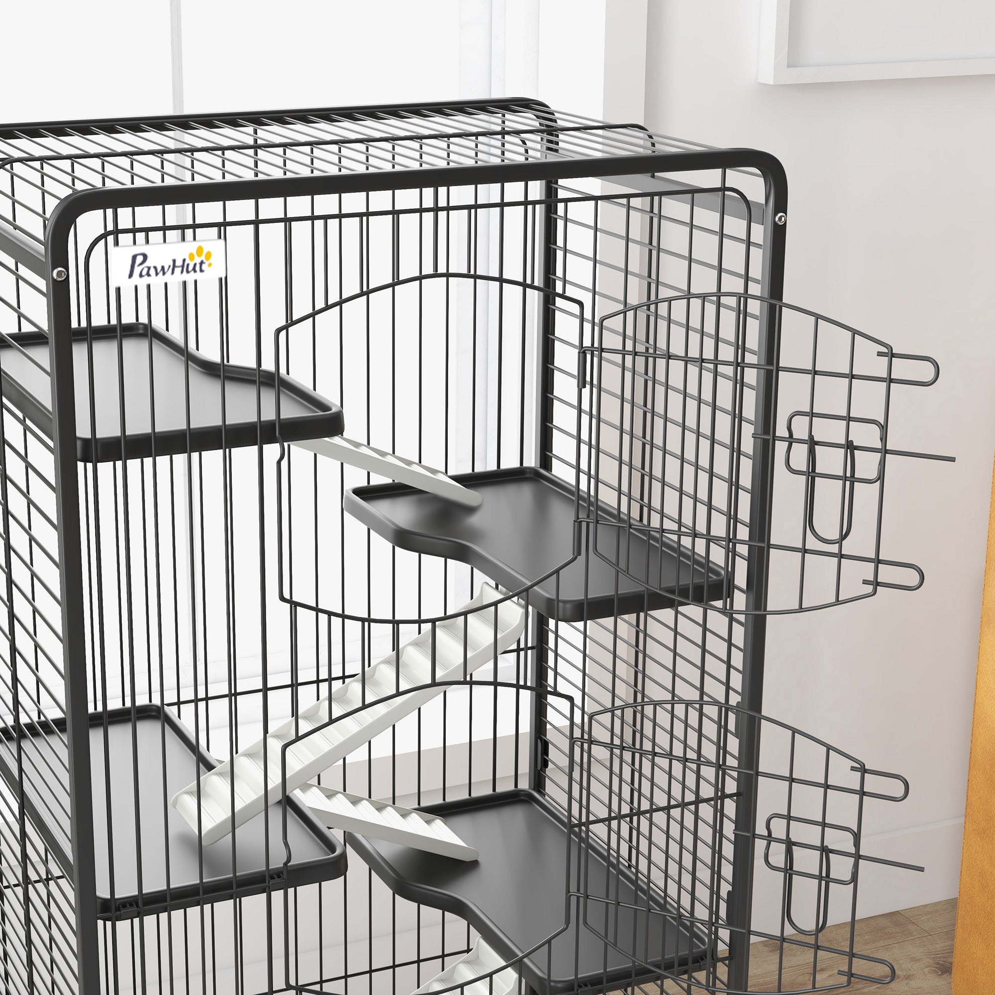 PawHut 6-Tier Small Animal Cage Pet Playpen for Rabbit Ferret Chinchilla on Wheels with Removable Tray Platform Ramp Food Dish Water Bottle, 24