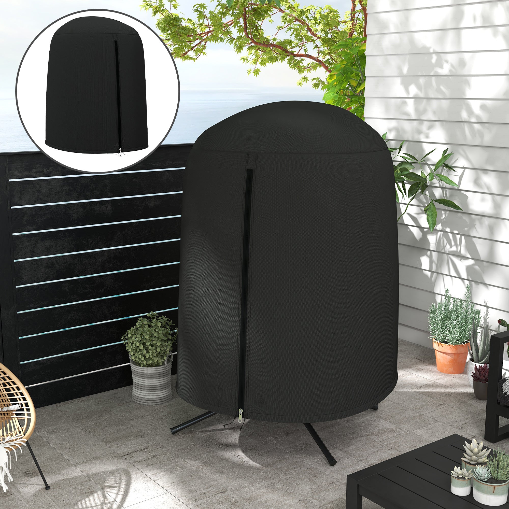 Outsunny Hanging Egg Chair Cover, Outdoor Single Swing Chair Cover, Waterproof Anti-dust Furniture Protector with Zipper, 420D Oxford Fabric for Φ50.4" x 74.8" H Stand, Black