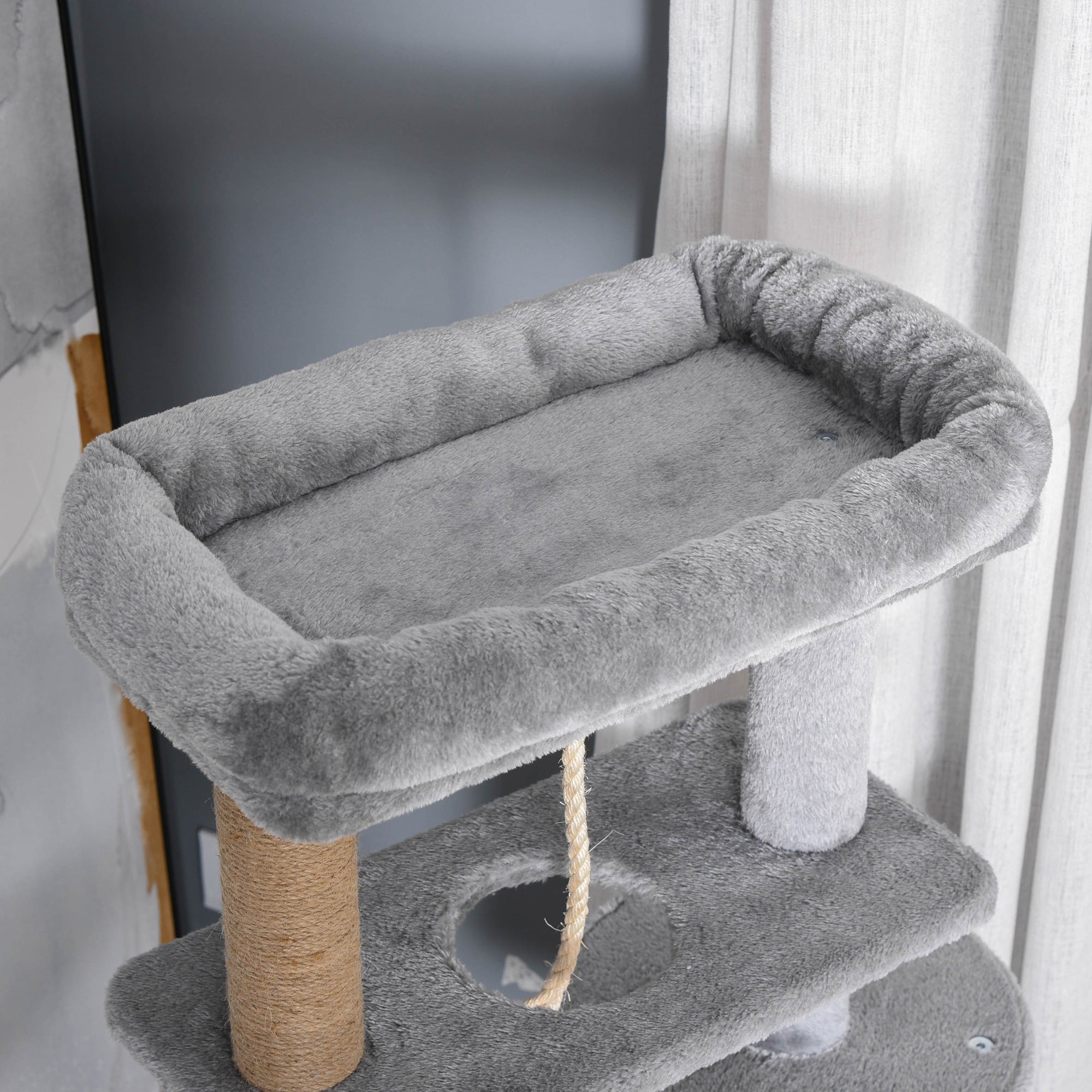 PawHut Cat Tree, 47 Inches Multi-Level Cat Tower with Scratching Post, Hammock, Cat Condo, Perch, Toy Ball, Tall Cat Tree for Indoor Cat, Grey