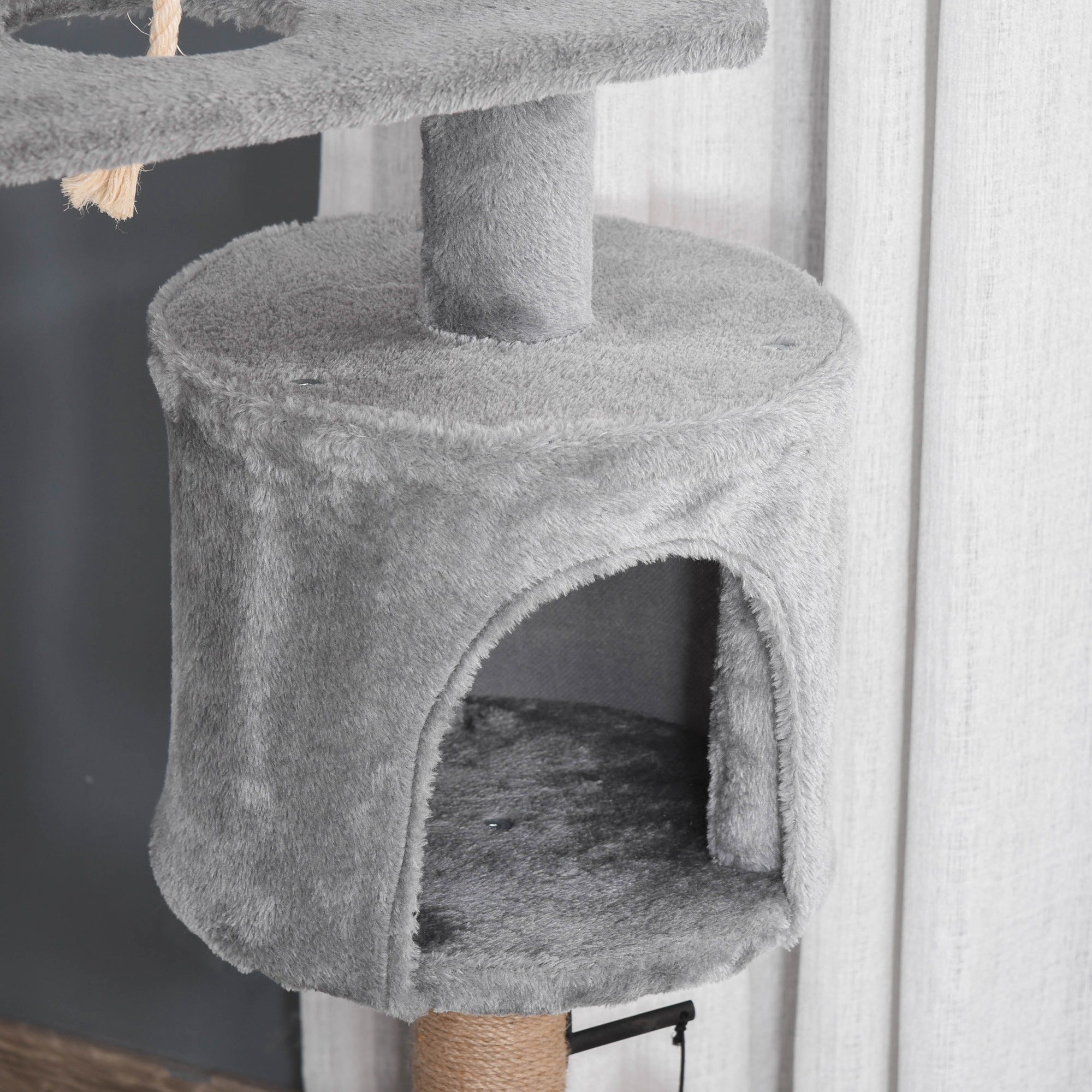 PawHut Cat Tree, 47 Inches Multi-Level Cat Tower with Scratching Post, Hammock, Cat Condo, Perch, Toy Ball, Tall Cat Tree for Indoor Cat, Grey