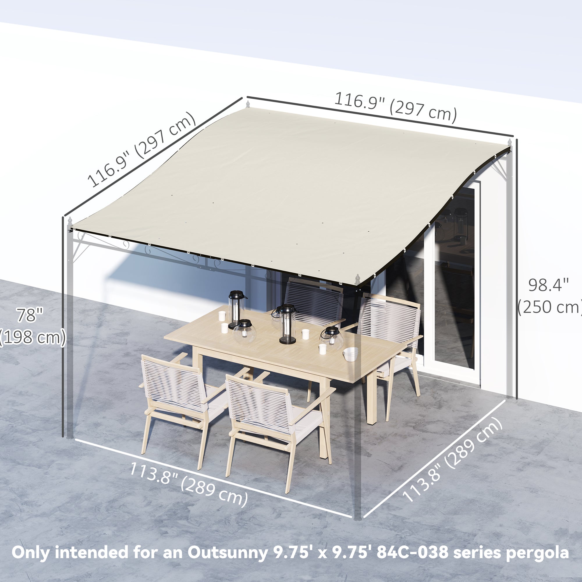 Outsunny 3.8 x 3.8 ft Pergola Canopy Replacement, Pergola Shade Canopy with Drainage Holes, Easy to Install, for 10' x 10' Pergola (Outsunny 84C-038 Series), Beige