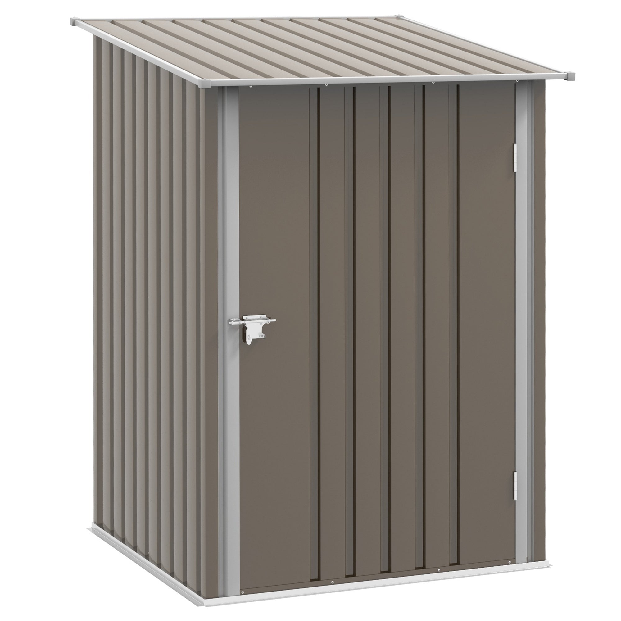 Outsunny 3' x 3' Lean-to Garden Storage Shed, Outdoor Galvanized Steel Tool House with Lockable Door for Patio, Backyard Lawn, Brown and White