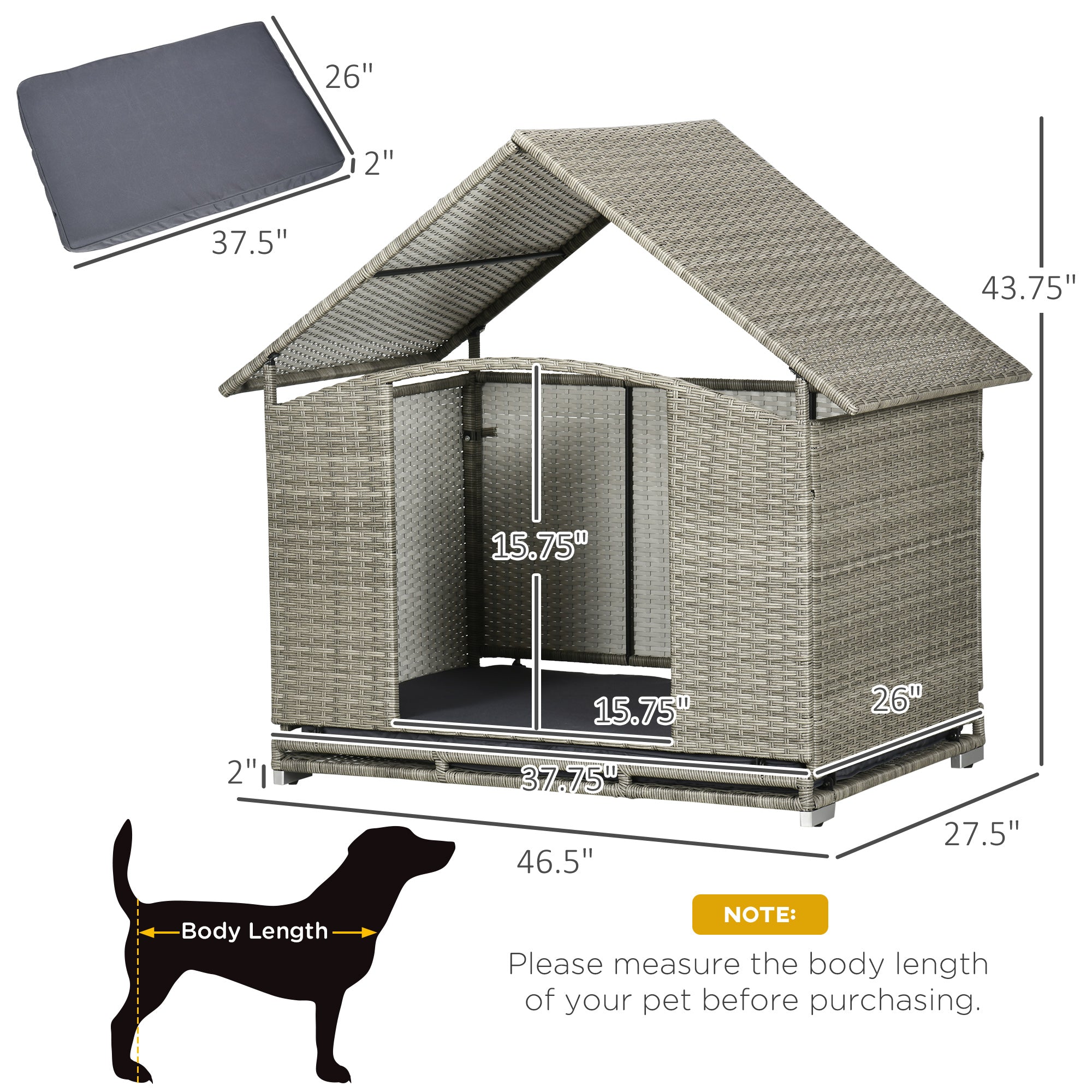 PawHut Wicker Dog House Outdoor with Canopy, Fancy Dog Bed Rattan Outside Dog Shelter with Water-Resistant Soft Cushion, Small Dog House for Medium Dogs