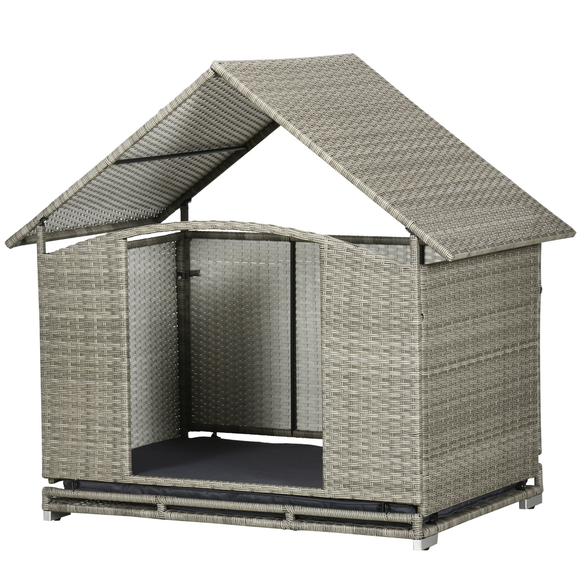PawHut Wicker Dog House Outdoor with Canopy, Fancy Dog Bed Rattan Outside Dog Shelter with Water-Resistant Soft Cushion, Small Dog House for Medium Dogs