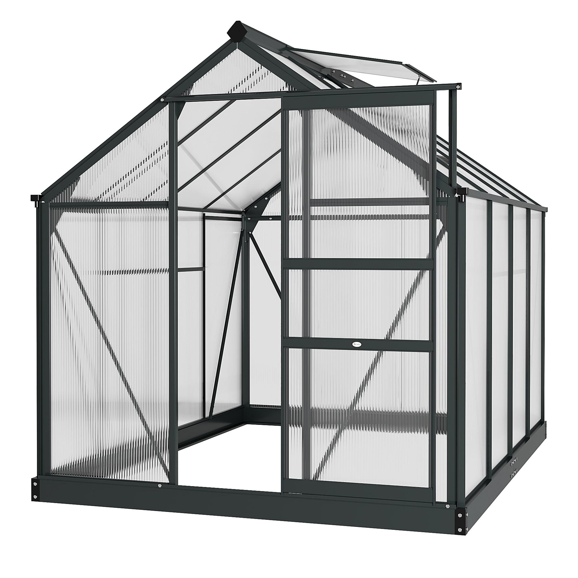 Outsunny 6' x 8' x 6.6' Polycarbonate Greenhouse, Walk-In Green House Kit Garden, Plants Grow, Galvanized Sheet Aluminum Frame with Rain Gutter, Vent and Sliding Door, Grey