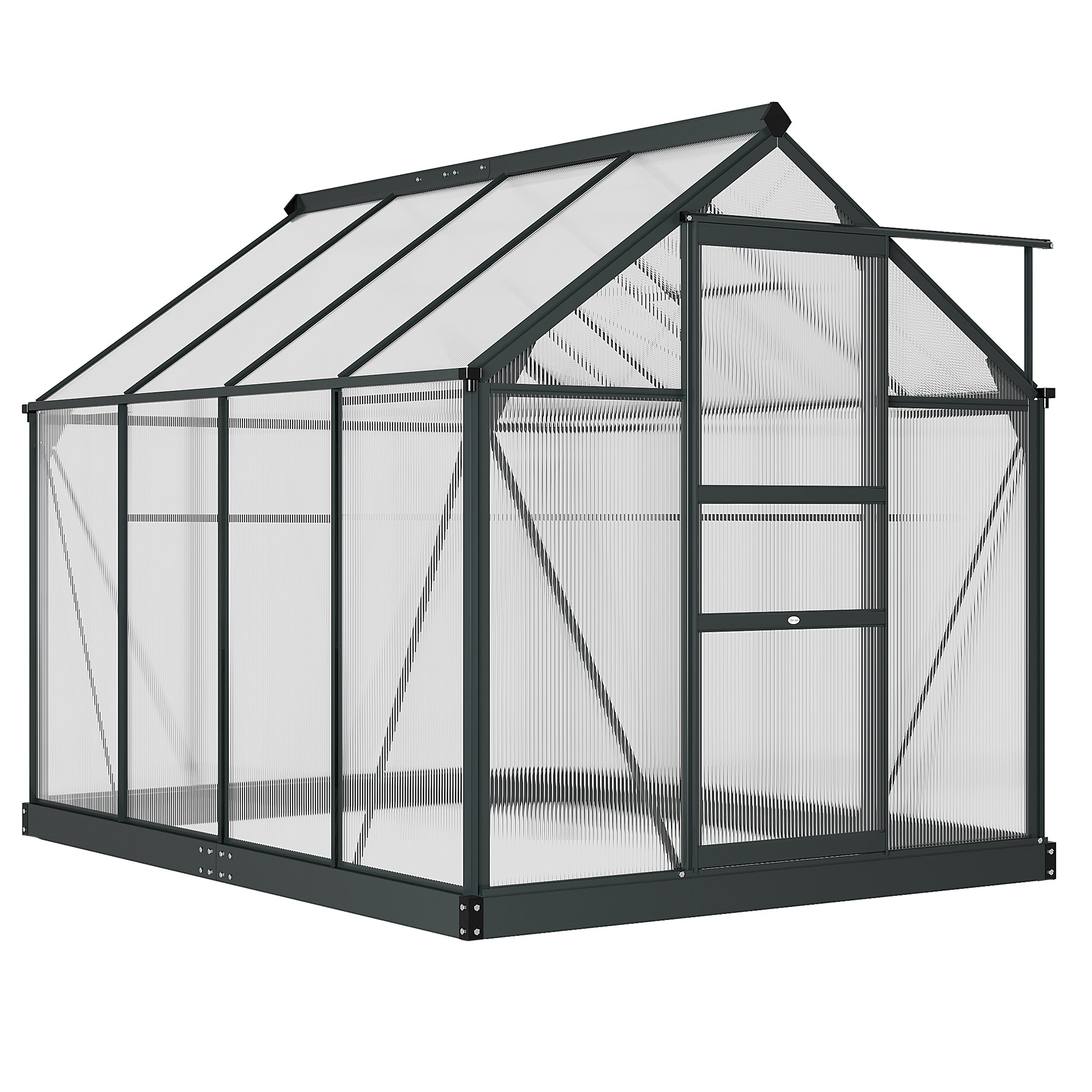 Outsunny 6' x 8' x 6.6' Polycarbonate Greenhouse, Walk-In Green House Kit Garden, Plants Grow, Galvanized Sheet Aluminum Frame with Rain Gutter, Vent and Sliding Door, Grey