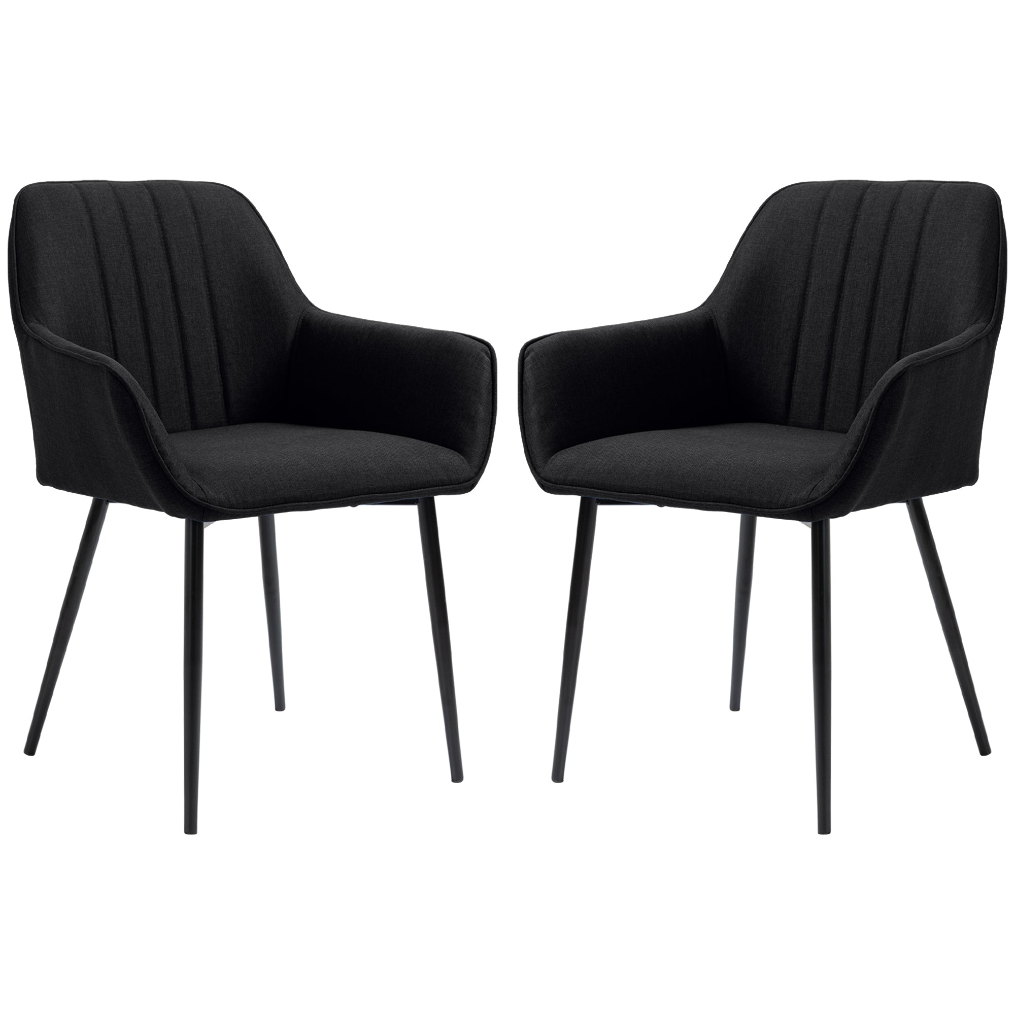 HOMCOM Dining Chairs Set of 2, Upholstered Kitchen Chairs, Linen Fabric Accent Arm Chairs with Metal Legs, Black