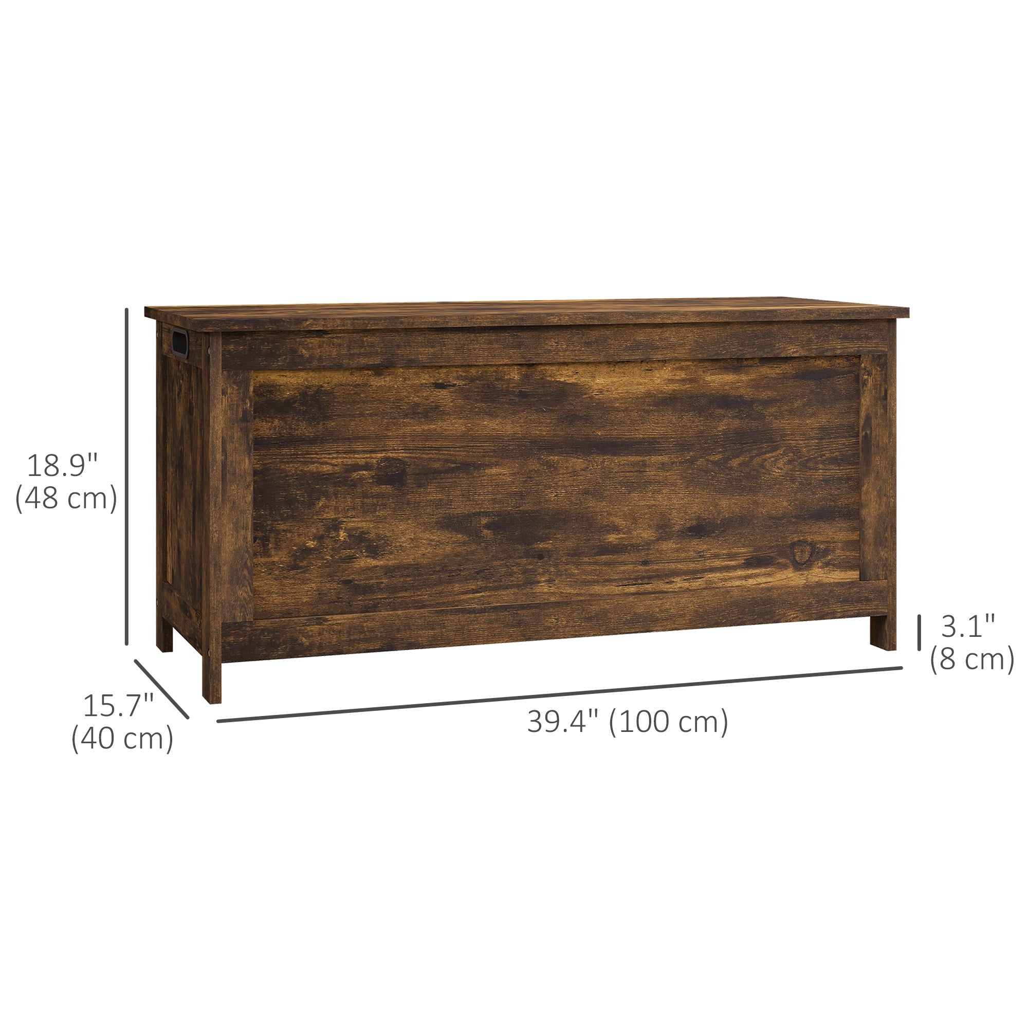 HOMCOM Storage Chest, Modern Storage Trunk with 2 Safety Hinges and Cut-out Handles, Storage Bench for Living Room, Shoe Bench for Entryway, 39.4" x 15.7" x 18.9", Rustic Brown