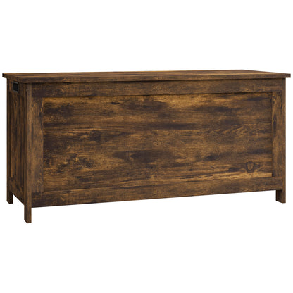 HOMCOM Storage Chest, Modern Storage Trunk with 2 Safety Hinges and Cut-out Handles, Storage Bench for Living Room, Shoe Bench for Entryway, 39.4" x 15.7" x 18.9", Rustic Brown