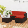 Outsunny 3 Pieces Patio Furniture Set with Cushions, Outdoor PE Rattan Wicker Conversation Corner Sofa Set with Glass Top Table and Adjustable Foot for Garden, Lawn, Red