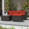 Outsunny 3 Pieces Patio Furniture Set with Cushions, Outdoor PE Rattan Wicker Conversation Corner Sofa Set with Glass Top Table and Adjustable Foot for Garden, Lawn, Red