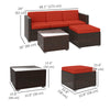 Outsunny 3 Pieces Patio Furniture Set with Cushions, Outdoor PE Rattan Wicker Conversation Corner Sofa Set with Glass Top Table and Adjustable Foot for Garden, Lawn, Red