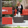 Outsunny 3 Pieces Patio Furniture Set with Cushions, Outdoor PE Rattan Wicker Conversation Corner Sofa Set with Glass Top Table and Adjustable Foot for Garden, Lawn, Red