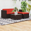 Outsunny 3 Pieces Patio Furniture Set with Cushions, Outdoor PE Rattan Wicker Conversation Corner Sofa Set with Glass Top Table and Adjustable Foot for Garden, Lawn, Red